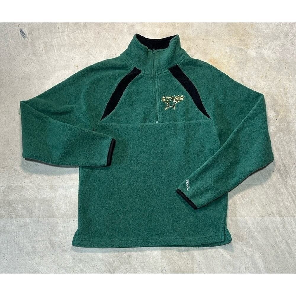VTG NHL Dallas Stars Quarter Zip Fleece Pullover Jacket Green Youth Sz L (12-14)